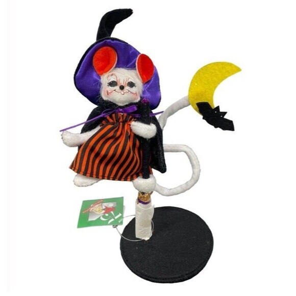 Annalee Halloween 2008 Flying Witch Mouse with Bat and Moon 6” 75th Anniversary - Picture 1 of 10